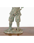 Vintage Lost Wax Cast Verde Bronze Statuette of a Soldier Holding a Horn-6. Asian & Chinese Furniture, Art, Antiques, Vintage Home Décor for sale at FEA Home
