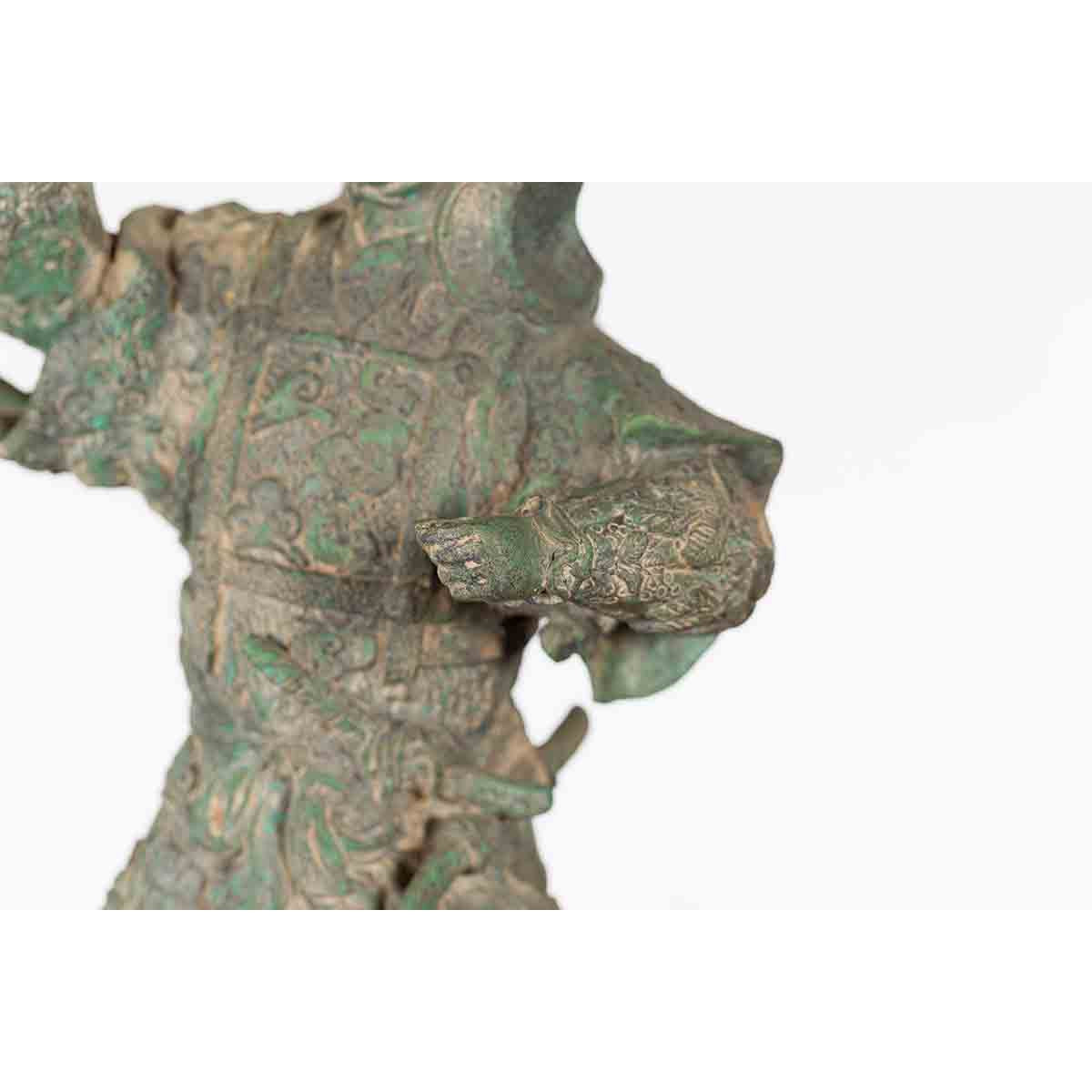 Vintage Lost Wax Cast Verde Bronze Statuette of a Soldier Holding a Horn-7. Asian &amp; Chinese Furniture, Art, Antiques, Vintage Home Décor for sale at FEA Home