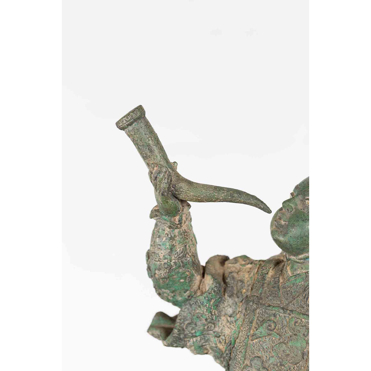 Vintage Lost Wax Cast Verde Bronze Statuette of a Soldier Holding a Horn-8. Asian &amp; Chinese Furniture, Art, Antiques, Vintage Home Décor for sale at FEA Home