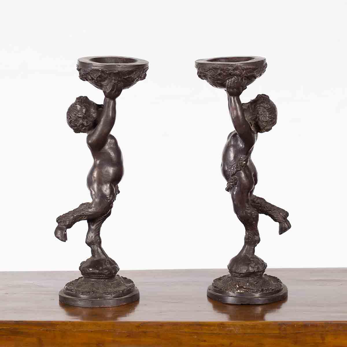 Pair of Bronze Greco-Roman Style Satyr Candle Holders-2. Asian & Chinese Furniture, Art, Antiques, Vintage Home Décor for sale at FEA Home