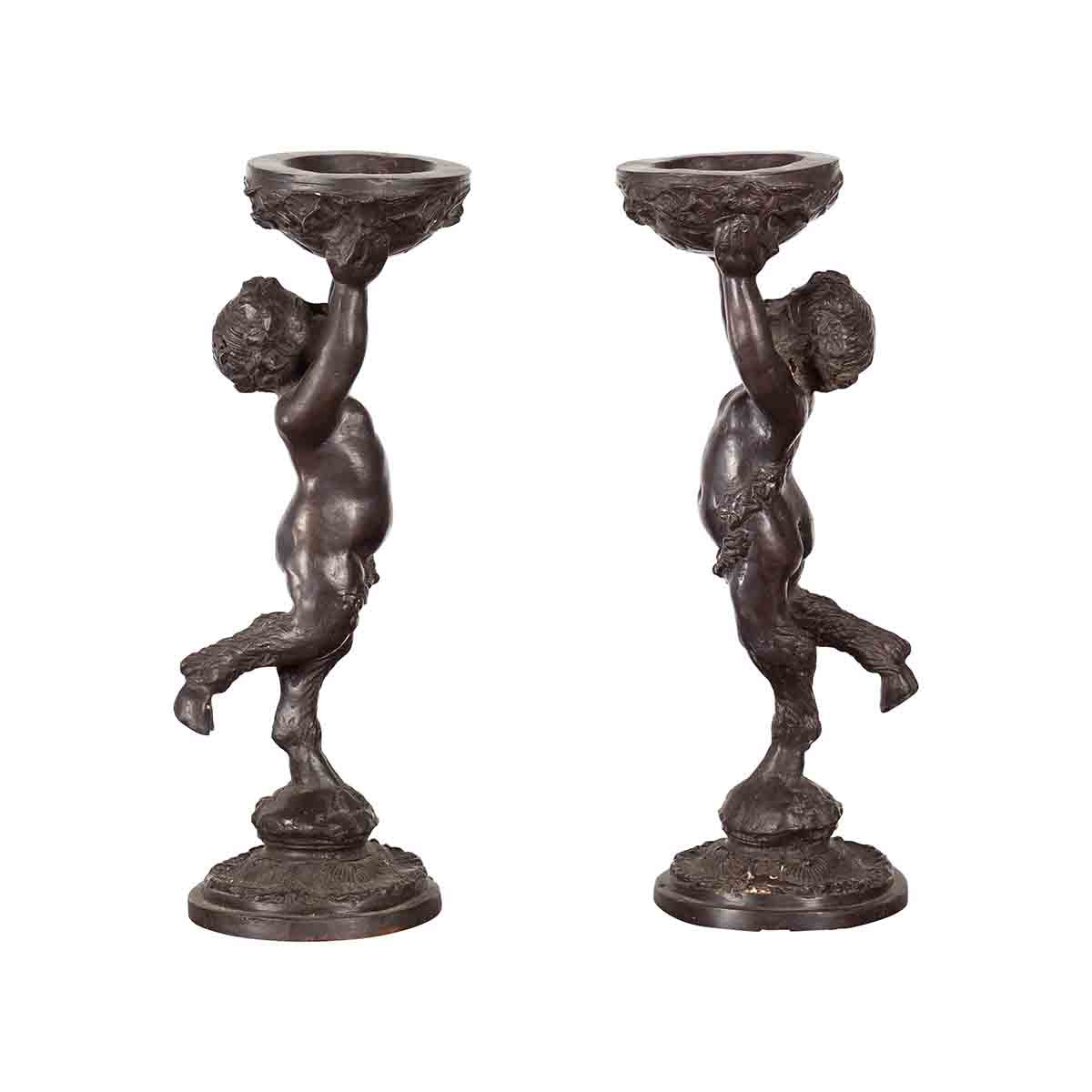 Pair of Bronze Greco-Roman Style Satyr Candle Holders-1. Asian & Chinese Furniture, Art, Antiques, Vintage Home Décor for sale at FEA Home