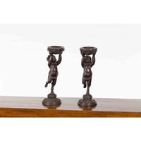 Pair of Bronze Greco-Roman Style Satyr Candle Holders