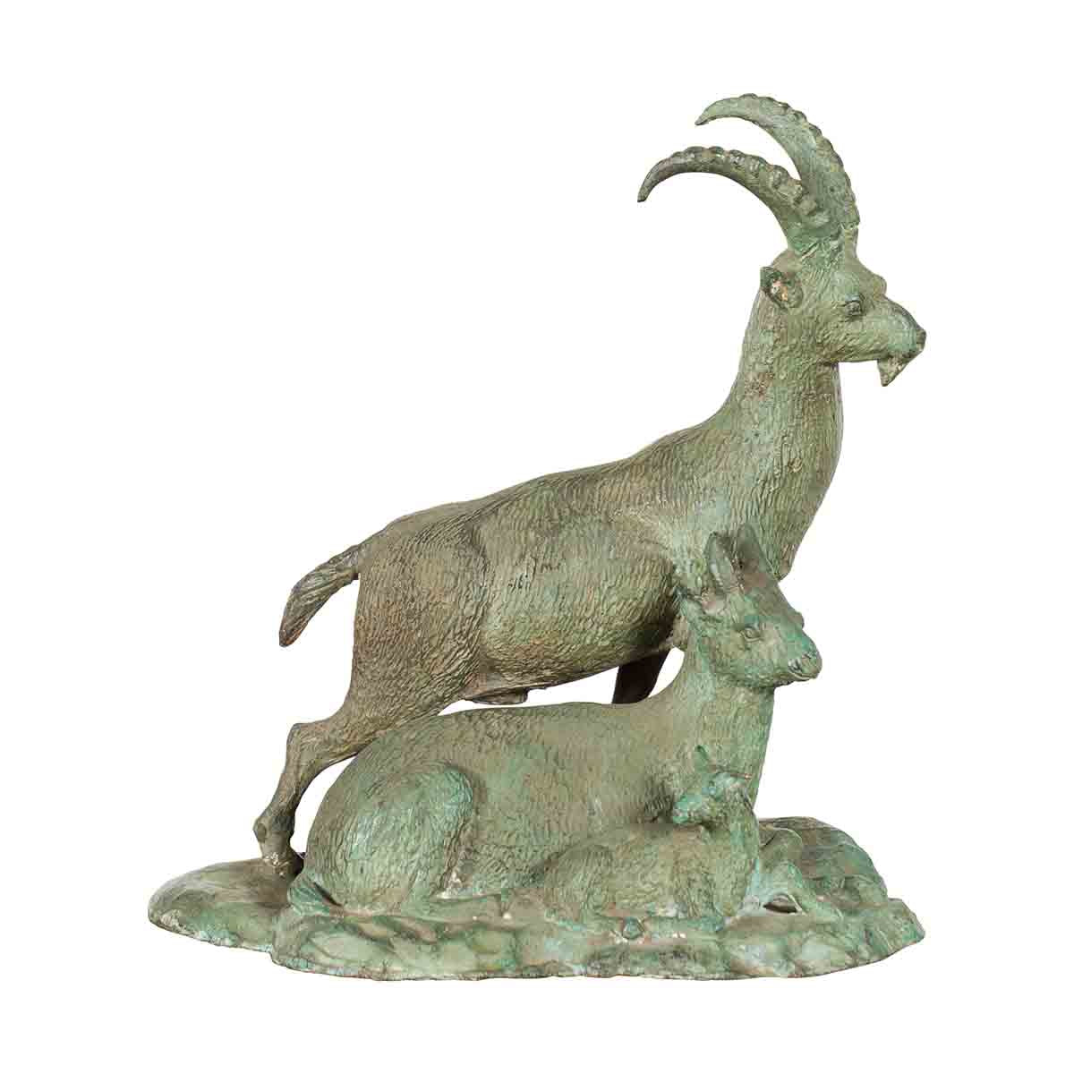 Vintage Lost Wax Cast Bronze Family of Ibex Sculpture with Verde Patina-1. Asian & Chinese Furniture, Art, Antiques, Vintage Home Décor for sale at FEA Home