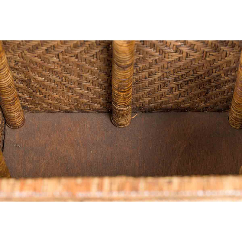 Vintage Burmese Hand-Woven Rattan over Wood Basket Hamper with Pierced Handles-YN7373-10. Asian & Chinese Furniture, Art, Antiques, Vintage Home Décor for sale at FEA Home