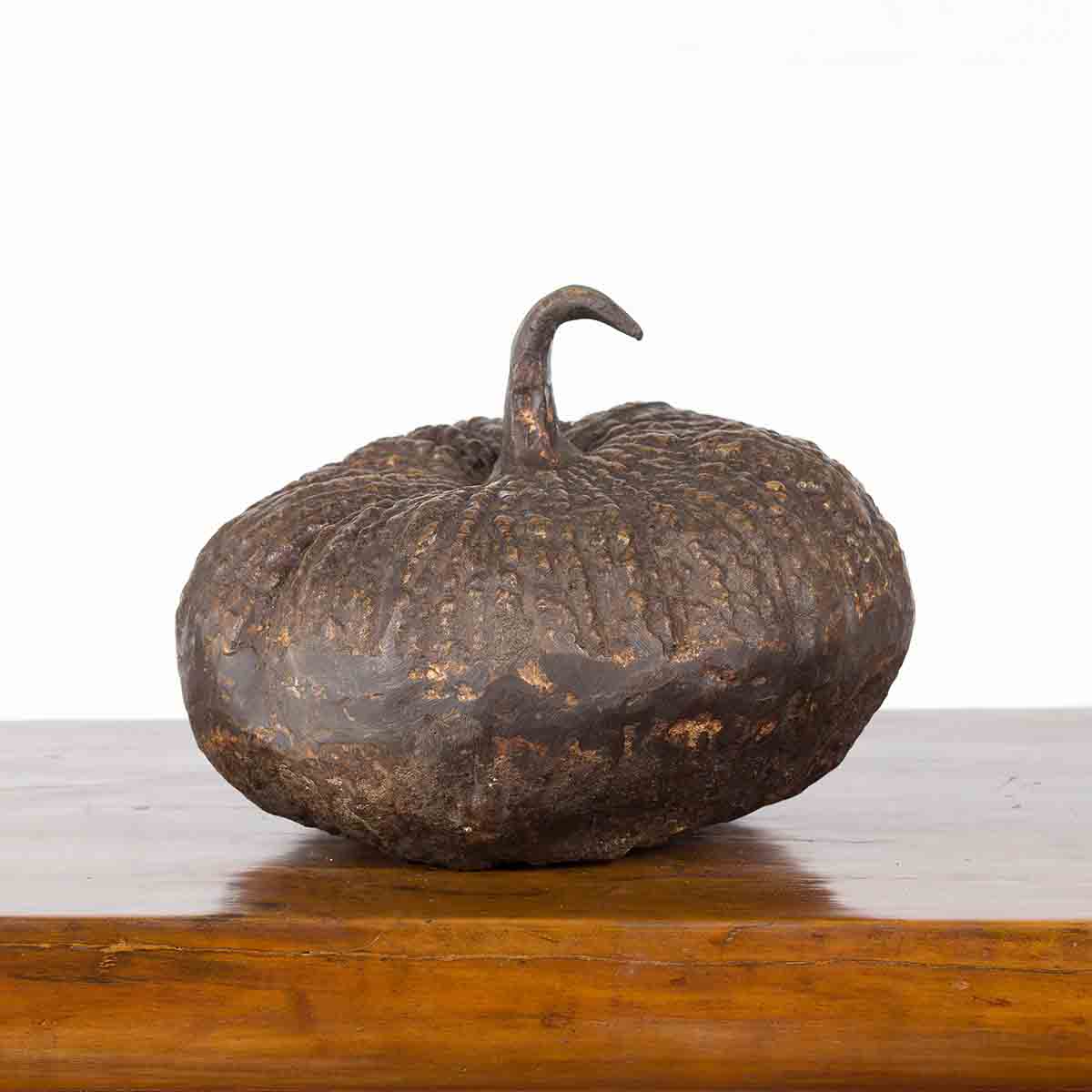 Contemporary Lost Wax Bronze Pumpkin Sculpture with Rustic Patina-2. Asian & Chinese Furniture, Art, Antiques, Vintage Home Décor for sale at FEA Home