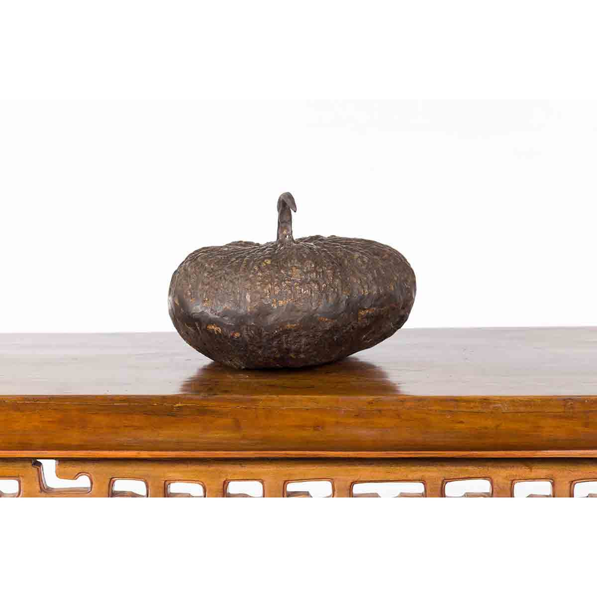Contemporary Lost Wax Bronze Pumpkin Sculpture with Rustic Patina-6. Asian &amp; Chinese Furniture, Art, Antiques, Vintage Home Décor for sale at FEA Home