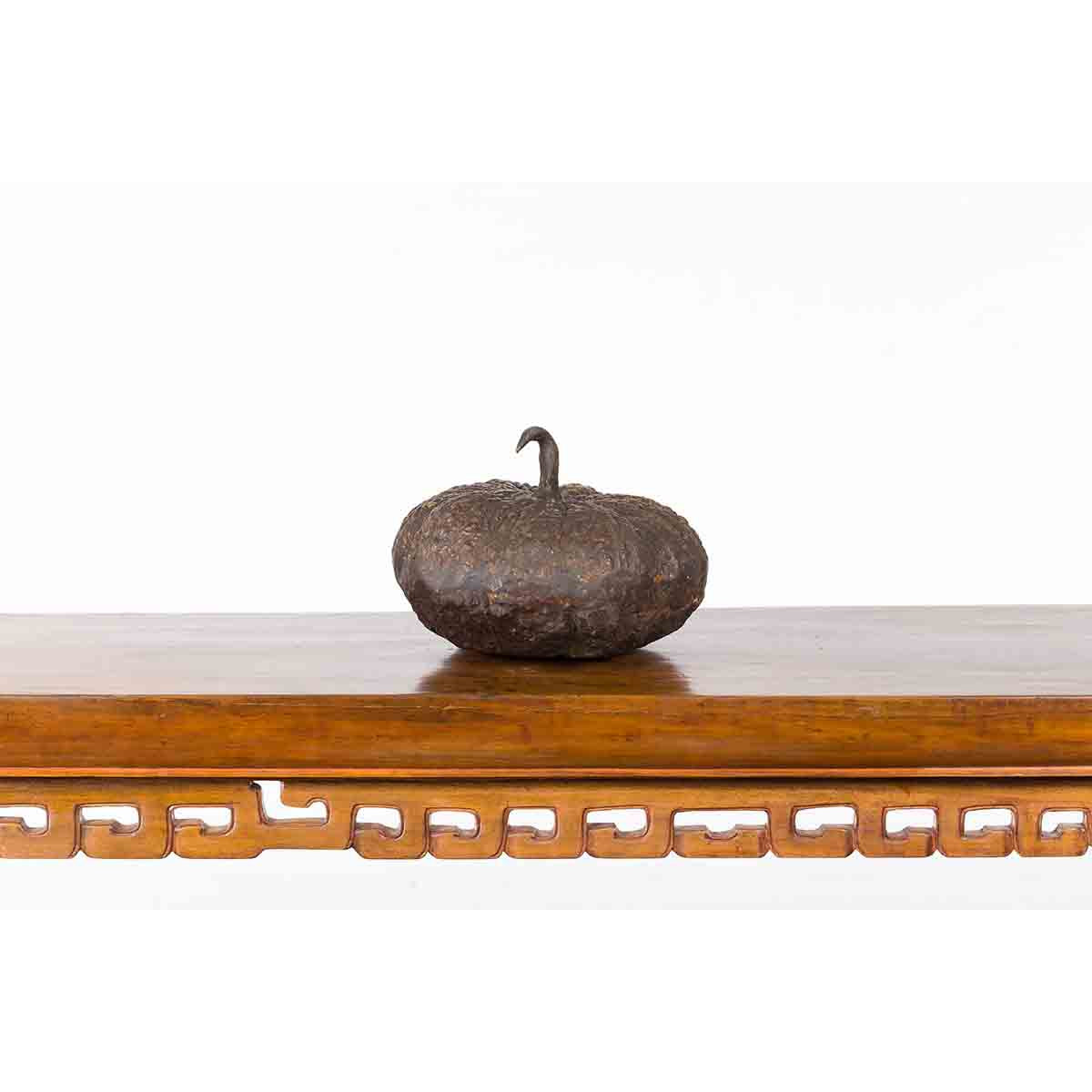 Contemporary Lost Wax Bronze Pumpkin Sculpture with Rustic Patina-7. Asian &amp; Chinese Furniture, Art, Antiques, Vintage Home Décor for sale at FEA Home