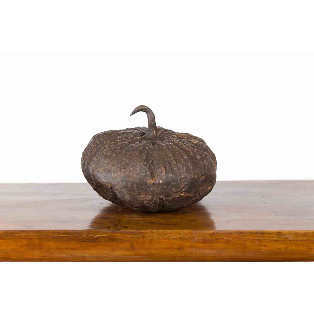 Contemporary Lost Wax Bronze Pumpkin Sculpture with Rustic Patina-8. Asian &amp; Chinese Furniture, Art, Antiques, Vintage Home Décor for sale at FEA Home