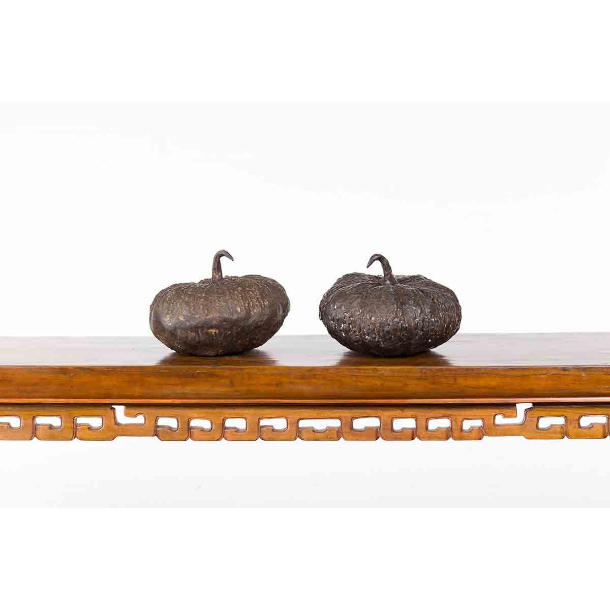 Contemporary Lost Wax Bronze Pumpkin Sculpture with Rustic Patina-9. Asian &amp; Chinese Furniture, Art, Antiques, Vintage Home Décor for sale at FEA Home