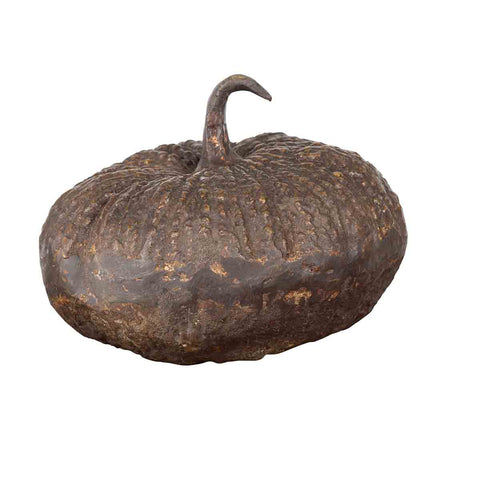 Contemporary Lost Wax Bronze Pumpkin Sculpture with Rustic Patina- Asian Antiques, Vintage Home Decor & Chinese Furniture - FEA Home