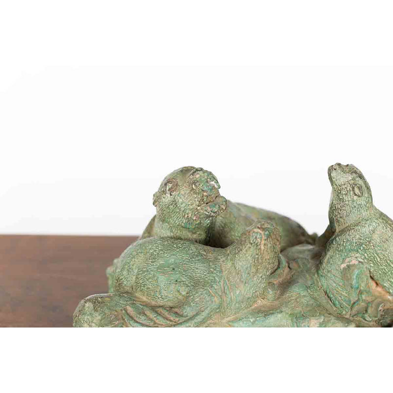 Contemporary Lost Wax Cast Bronze Sea Lion Sculpted Group with Verde Patina