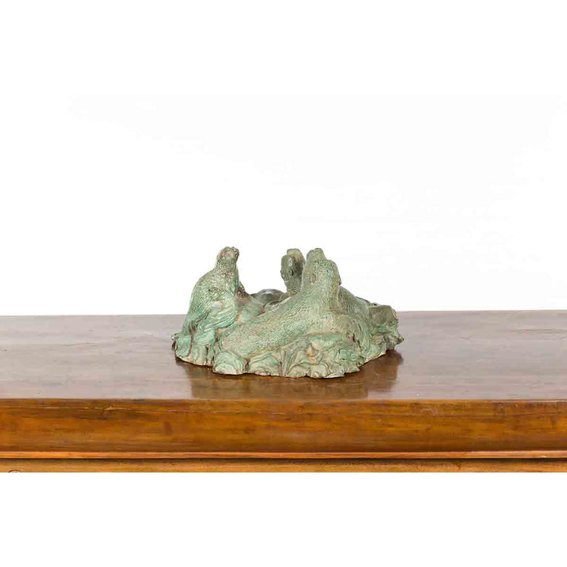 Contemporary Lost Wax Cast Bronze Sea Lion Sculpted Group with Verde Patina