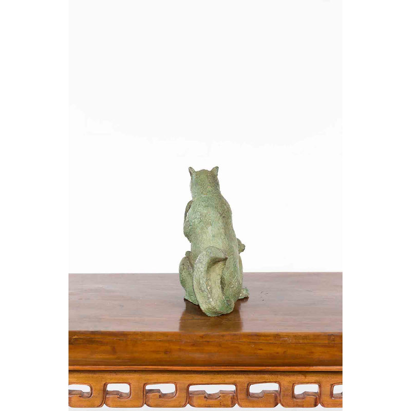 Vintage Lost Wax Cast Bronze Squirrel Family Sculpture with Verde Patina-11. Asian & Chinese Furniture, Art, Antiques, Vintage Home Décor for sale at FEA Home