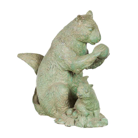 Vintage Lost Wax Cast Bronze Squirrel Family Sculpture with Verde Patina- Asian Antiques, Vintage Home Decor & Chinese Furniture - FEA Home