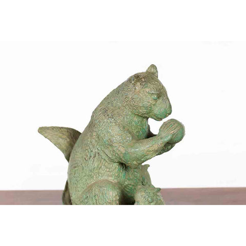Vintage Lost Wax Cast Bronze Squirrel Family Sculpture with Verde Patina-4. Asian & Chinese Furniture, Art, Antiques, Vintage Home Décor for sale at FEA Home