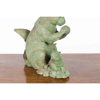 Vintage Lost Wax Cast Bronze Squirrel Family Sculpture with Verde Patina