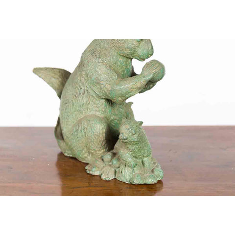 Vintage Lost Wax Cast Bronze Squirrel Family Sculpture with Verde Patina-5. Asian & Chinese Furniture, Art, Antiques, Vintage Home Décor for sale at FEA Home