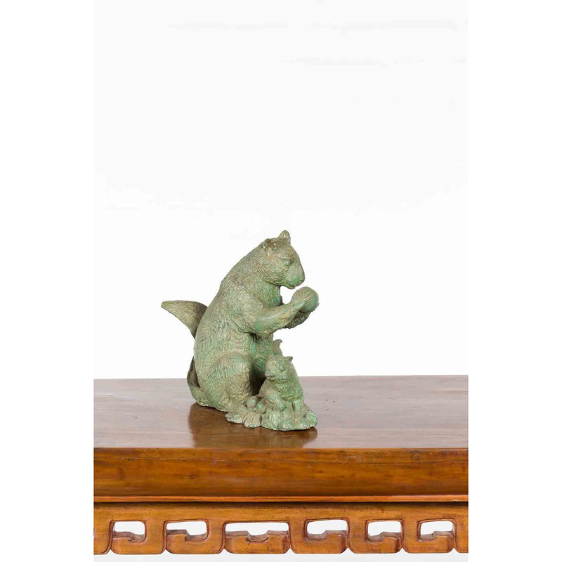 Vintage Lost Wax Cast Bronze Squirrel Family Sculpture with Verde Patina-6. Asian & Chinese Furniture, Art, Antiques, Vintage Home Décor for sale at FEA Home
