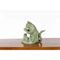 Vintage Lost Wax Cast Bronze Squirrel Family Sculpture with Verde Patina
