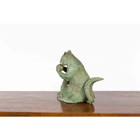 Vintage Lost Wax Cast Bronze Squirrel Family Sculpture with Verde Patina