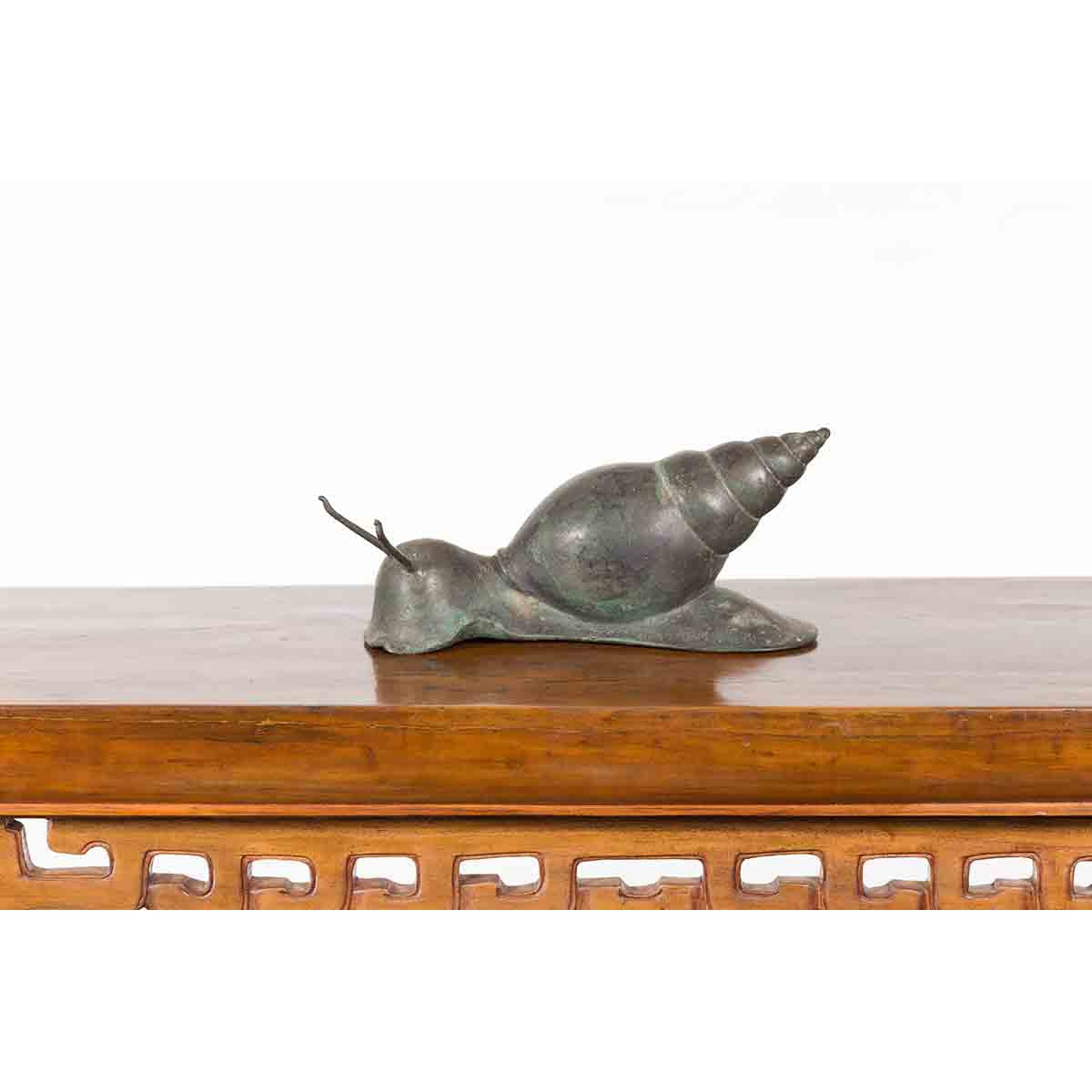 Small Vintage Lost Wax Cast Bronze Snail Sculpture-20. Asian &amp; Chinese Furniture, Art, Antiques, Vintage Home Décor for sale at FEA Home