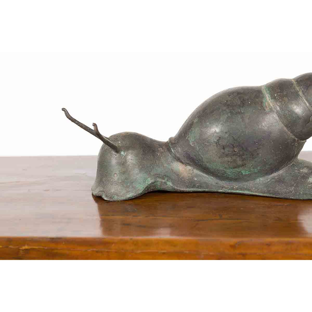 Small Vintage Lost Wax Cast Bronze Snail Sculpture-18. Asian &amp; Chinese Furniture, Art, Antiques, Vintage Home Décor for sale at FEA Home