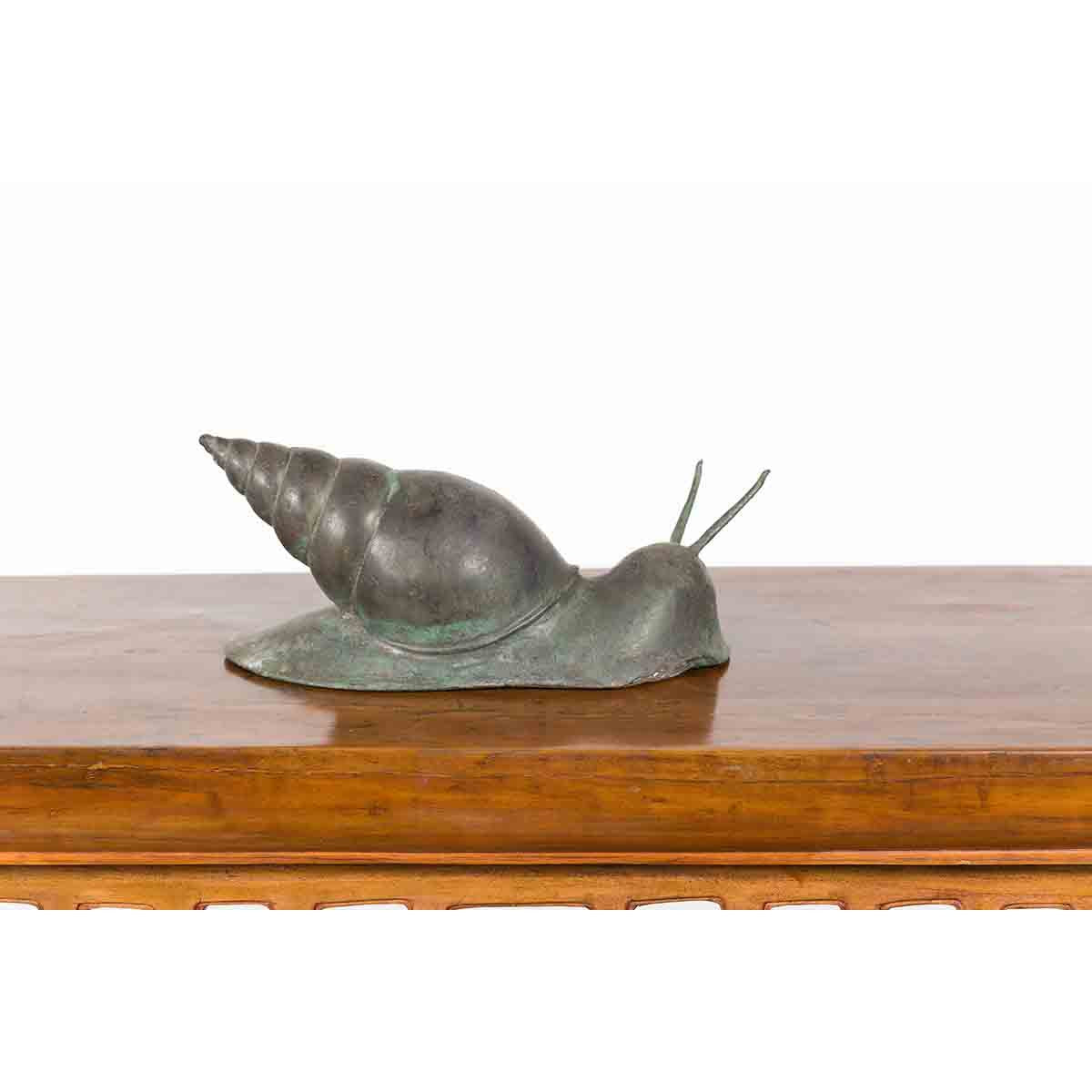 Small Vintage Lost Wax Cast Bronze Snail Sculpture-16. Asian &amp; Chinese Furniture, Art, Antiques, Vintage Home Décor for sale at FEA Home