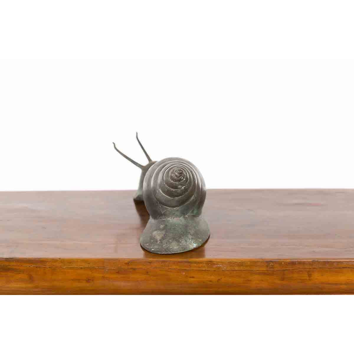 Small Vintage Lost Wax Cast Bronze Snail Sculpture-14. Asian &amp; Chinese Furniture, Art, Antiques, Vintage Home Décor for sale at FEA Home