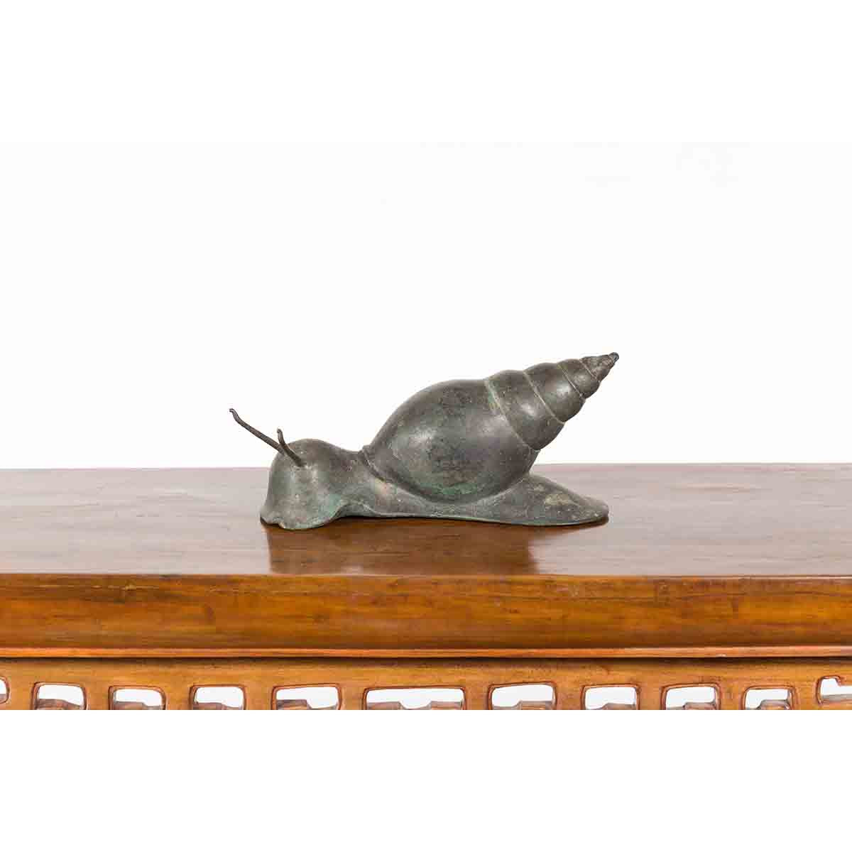 Small Vintage Lost Wax Cast Bronze Snail Sculpture-13. Asian &amp; Chinese Furniture, Art, Antiques, Vintage Home Décor for sale at FEA Home
