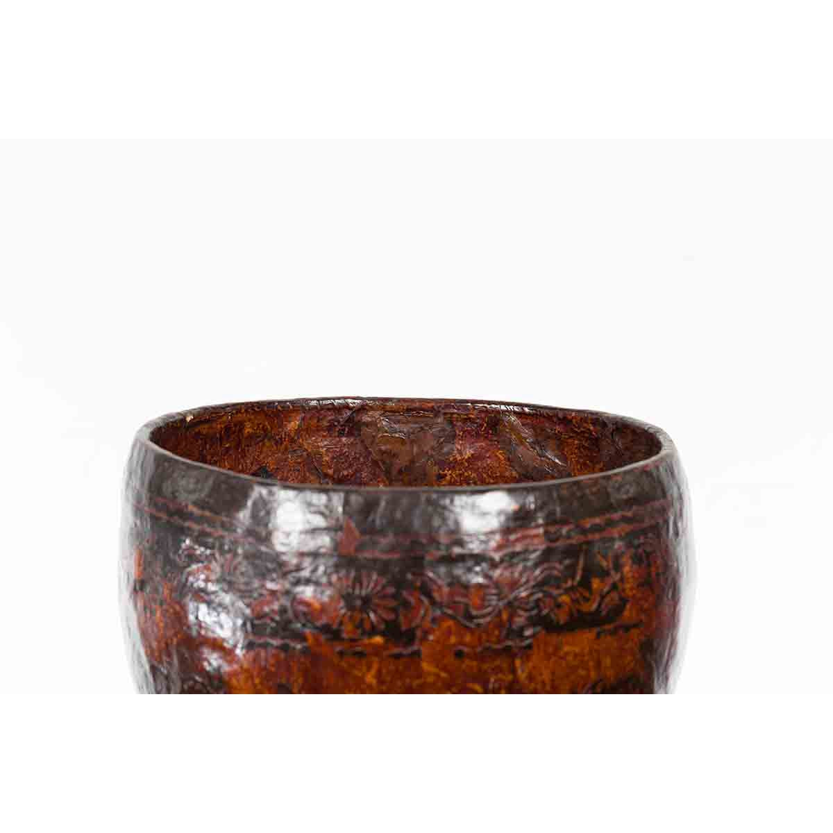 Thai Vintage Brown and Black Papier Mâché Basket with Floral Friezes-8. Asian &amp; Chinese Furniture, Art, Antiques, Vintage Home Décor for sale at FEA Home