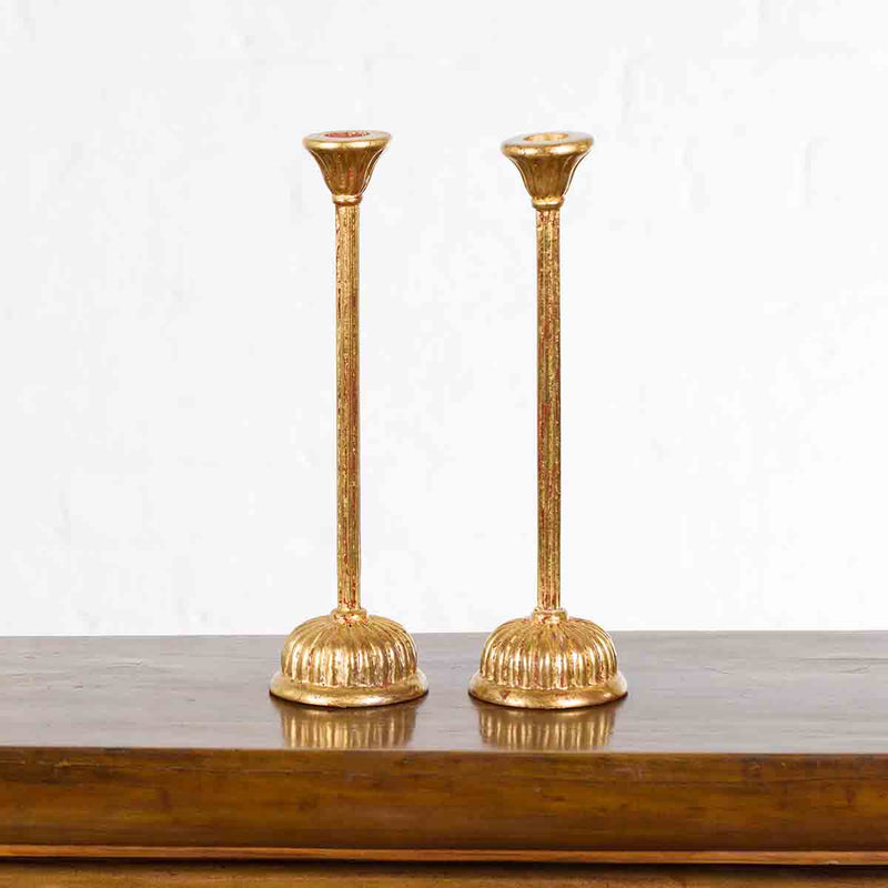 Pair of Japanese Hinamatsuri Gold Lacquered Candleholders with Lotus Bobèches-YN7385-2. Asian & Chinese Furniture, Art, Antiques, Vintage Home Décor for sale at FEA Home