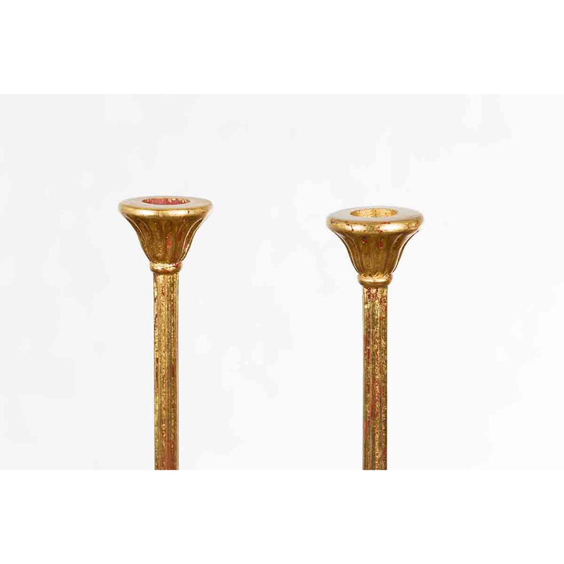 Pair of Japanese Hinamatsuri Gold Lacquered Candleholders with Lotus Bobèches-YN7385-4. Asian & Chinese Furniture, Art, Antiques, Vintage Home Décor for sale at FEA Home