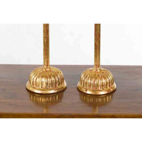 Pair of Japanese Hinamatsuri Gold Lacquered Candleholders with Lotus Bobèches