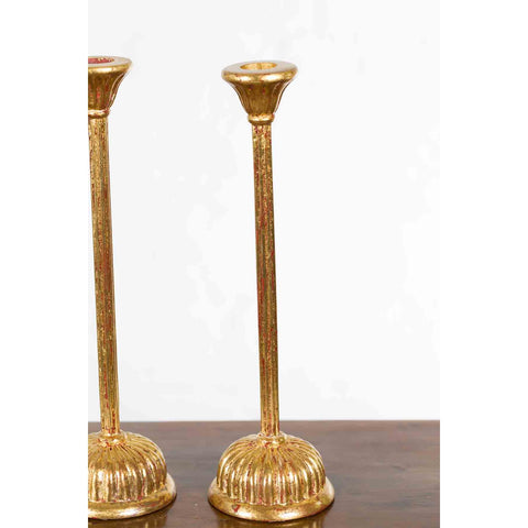 Pair of Japanese Hinamatsuri Gold Lacquered Candleholders with Lotus Bobèches-YN7385-7. Asian & Chinese Furniture, Art, Antiques, Vintage Home Décor for sale at FEA Home