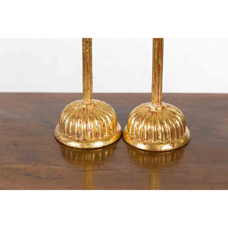 Pair of Japanese Hinamatsuri Gold Lacquered Candleholders with Lotus Bobèches-YN7385-9. Asian & Chinese Furniture, Art, Antiques, Vintage Home Décor for sale at FEA Home