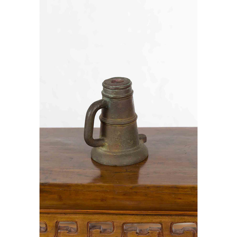 Indian Antique Smelting Pot with Back Handle, Front Spout and Weathered Patina