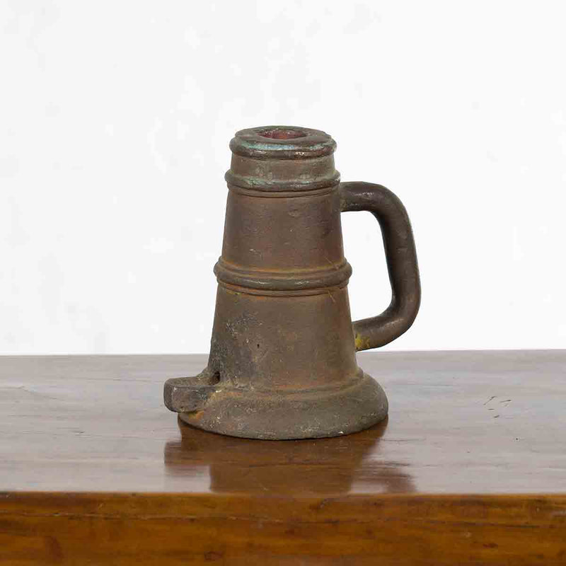 Indian Antique Smelting Pot with Back Handle, Front Spout and Weathered Patina