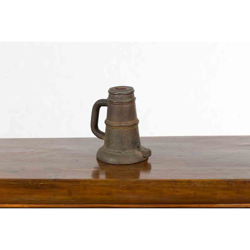 Indian Antique Smelting Pot with Back Handle, Front Spout and Weathered Patina