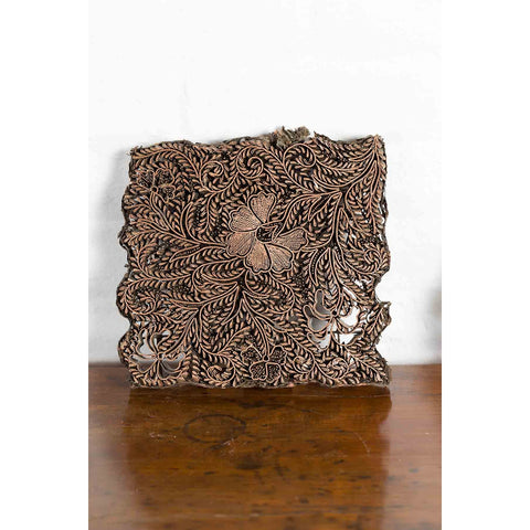 Set of Five Vintage Indonesian Copper Batik Textile Floral Printing Blocks-YN7407-10. Asian & Chinese Furniture, Art, Antiques, Vintage Home Décor for sale at FEA Home