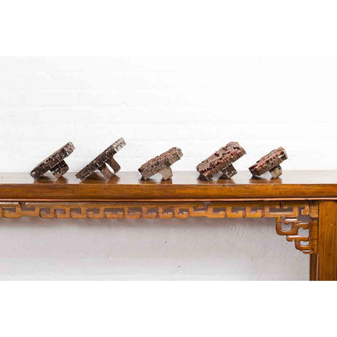 Five Vintage Indonesian Copper Batik Textile Floral Printing Blocks with Handles-14. Asian & Chinese Furniture, Art, Antiques, Vintage Home Décor for sale at FEA Home