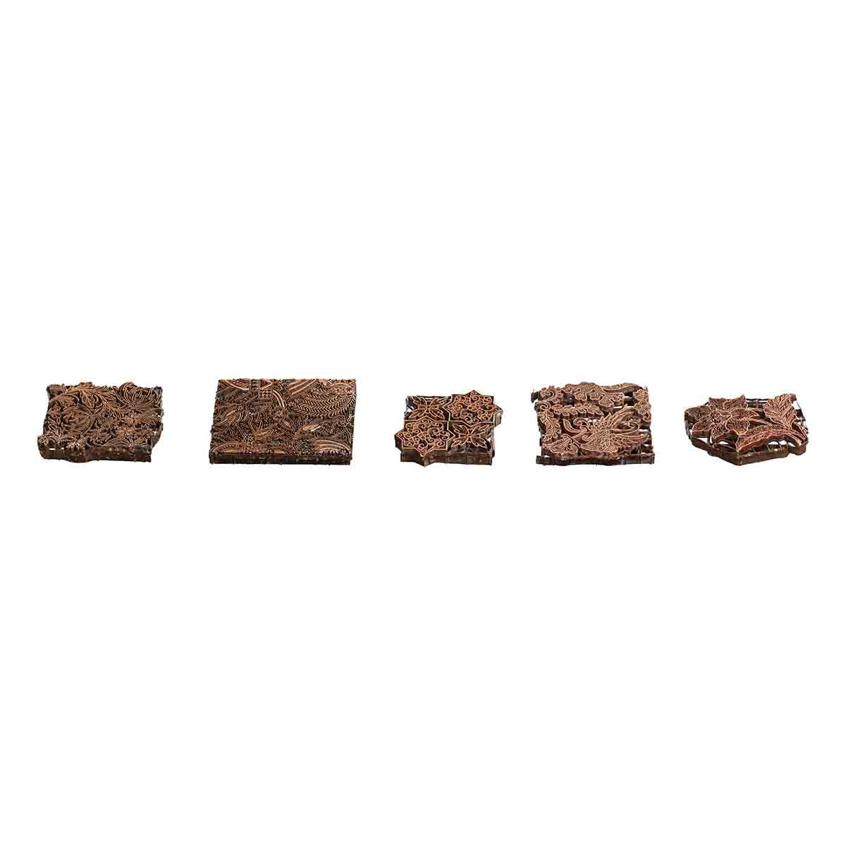 Five Vintage Indonesian Copper Batik Textile Floral Printing Blocks with Handles-1. Asian &amp; Chinese Furniture, Art, Antiques, Vintage Home Décor for sale at FEA Home