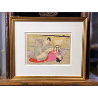 Antique Framed Japanese Shunga Woodblock Print of a Couple Making Love-YN7413-2. Asian & Chinese Furniture, Art, Antiques, Vintage Home Décor for sale at FEA Home