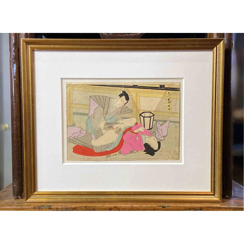 Antique Framed Japanese Shunga Woodblock Print | FEA Home