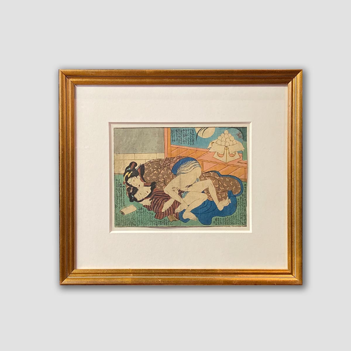 Antique Framed Japanese Shunga Woodblock Print of Two Women Making Love-2. Asian & Chinese Furniture, Art, Antiques, Vintage Home Décor for sale at FEA Home