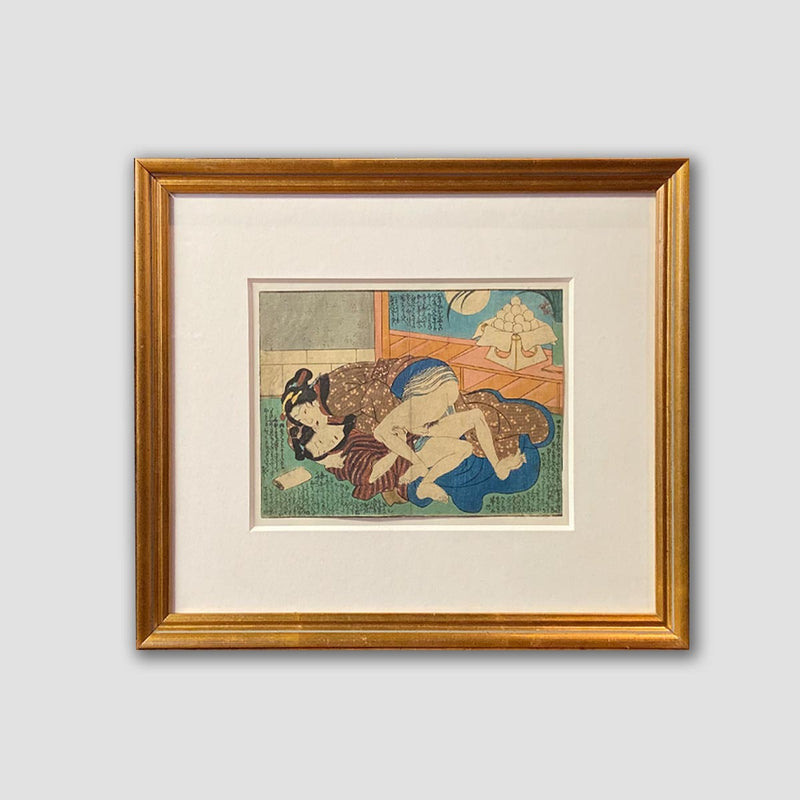 Antique Framed Japanese Shunga Woodblock Print of Two Women Making Love-YN7415-2. Asian & Chinese Furniture, Art, Antiques, Vintage Home Décor for sale at FEA Home