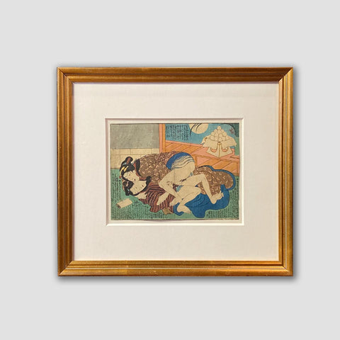 Antique Framed Japanese Shunga Woodblock Print of Two Women Making Love-YN7415-2. Asian & Chinese Furniture, Art, Antiques, Vintage Home Décor for sale at FEA Home