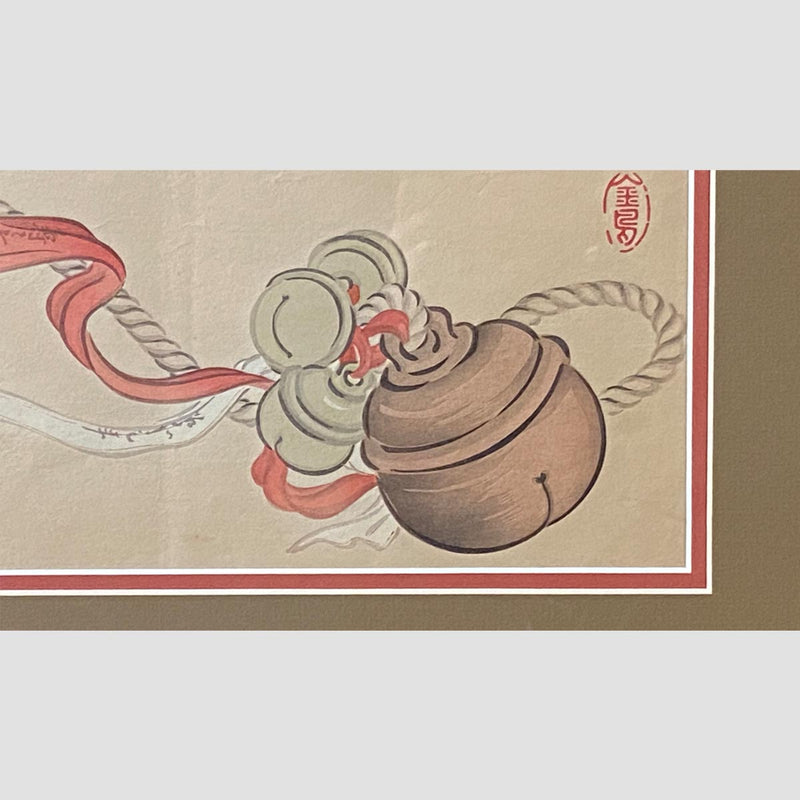 19th Century Japanese Woodblock Print Depicting a Ceremonial Tassel and Fan-YN7420-8. Asian & Chinese Furniture, Art, Antiques, Vintage Home Décor for sale at FEA Home