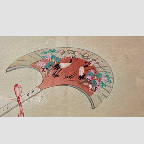 19th Century Japanese Woodblock Print Depicting a Ceremonial Tassel and Fan-YN7420-7. Asian & Chinese Furniture, Art, Antiques, Vintage Home Décor for sale at FEA Home