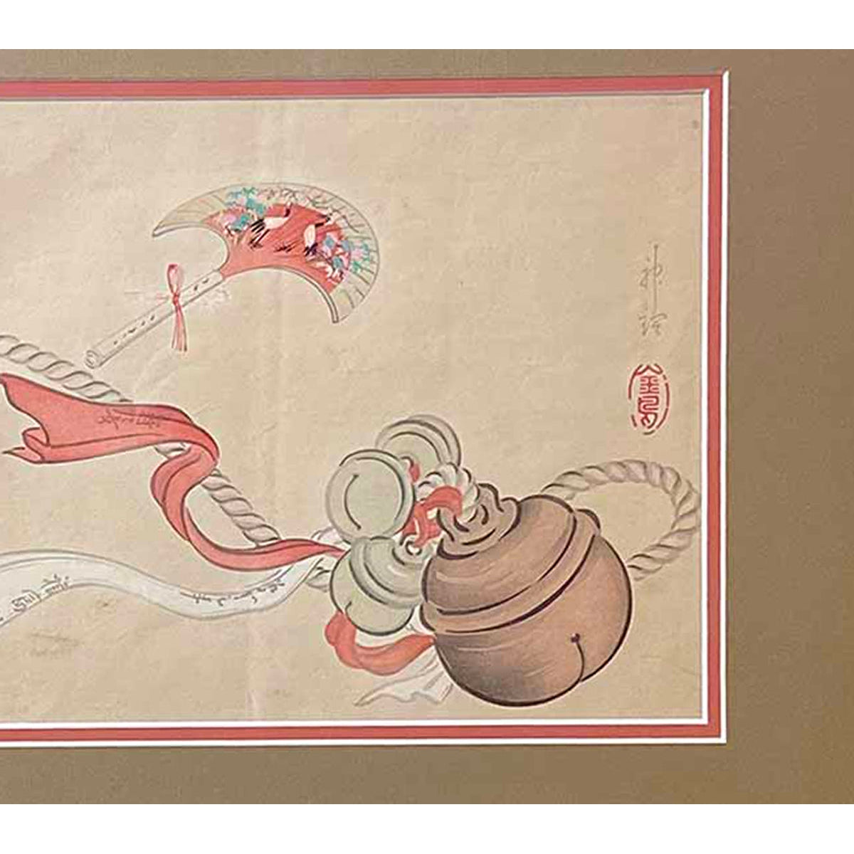 19th Century Japanese Woodblock Print Depicting a Ceremonial Tassel and Fan-6. Asian &amp; Chinese Furniture, Art, Antiques, Vintage Home Décor for sale at FEA Home