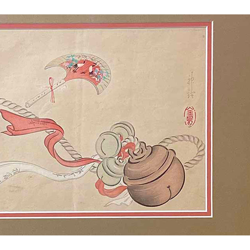 19th Century Japanese Woodblock Print Depicting a Ceremonial Tassel and Fan-YN7420-6. Asian & Chinese Furniture, Art, Antiques, Vintage Home Décor for sale at FEA Home